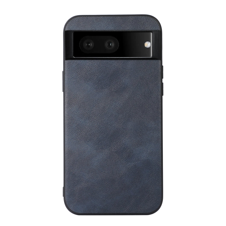 Cowhide texture PU phone case with camera cutout, dark blue front