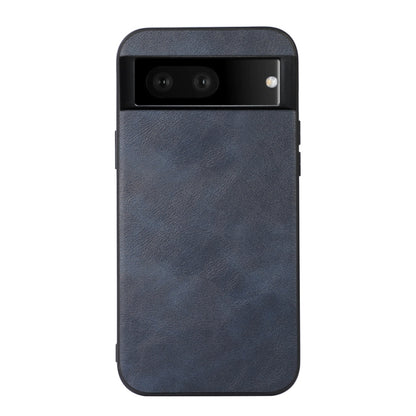 Cowhide texture PU phone case with camera cutout, dark blue front
