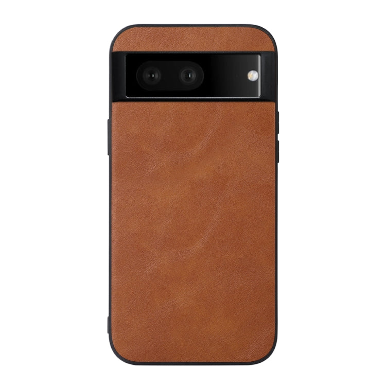 Cowhide texture PU phone case with camera cutout, brown front