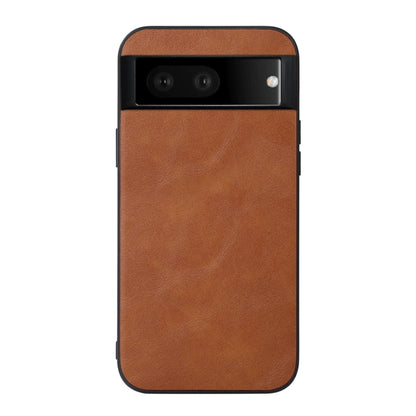 Cowhide texture PU phone case with camera cutout, brown front