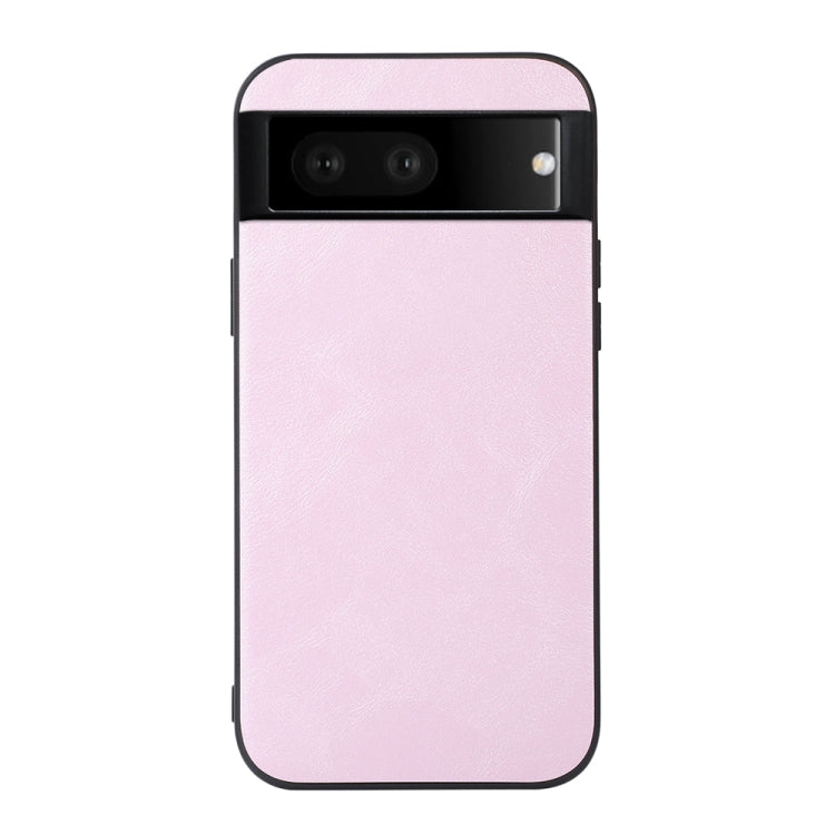 Cowhide texture PU phone case with camera cutout, pink front