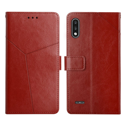 Red leather horizontal flip phone case front and back views with camera cutout and clasp
