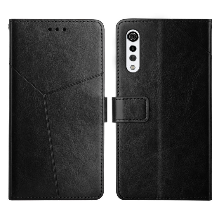 Black leather flip phone case with card slot and camera cutout, stitched diagonal lines