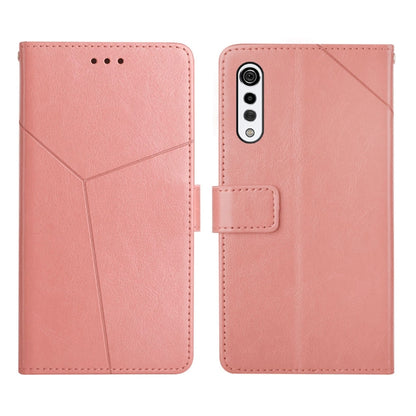 Light rose leather flip phone case with card slot and camera cutout, stitched details