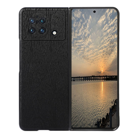 Wood-texture PU phone case with camera cutout, black finish