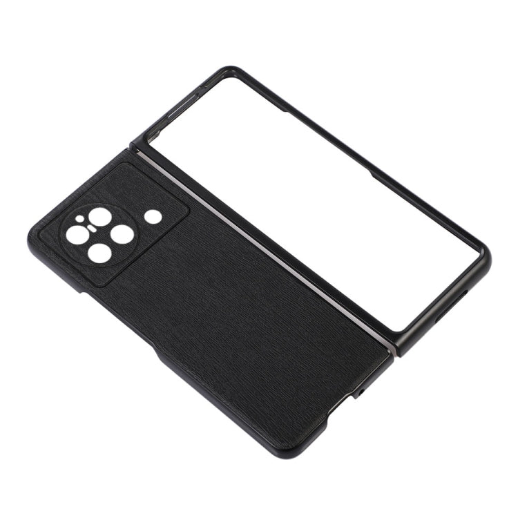 Wood-texture PU phone case, black with open front for folding