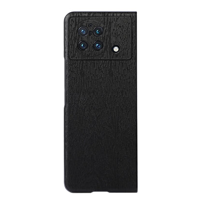Wood-texture PU phone case, black rear with triple camera cutout