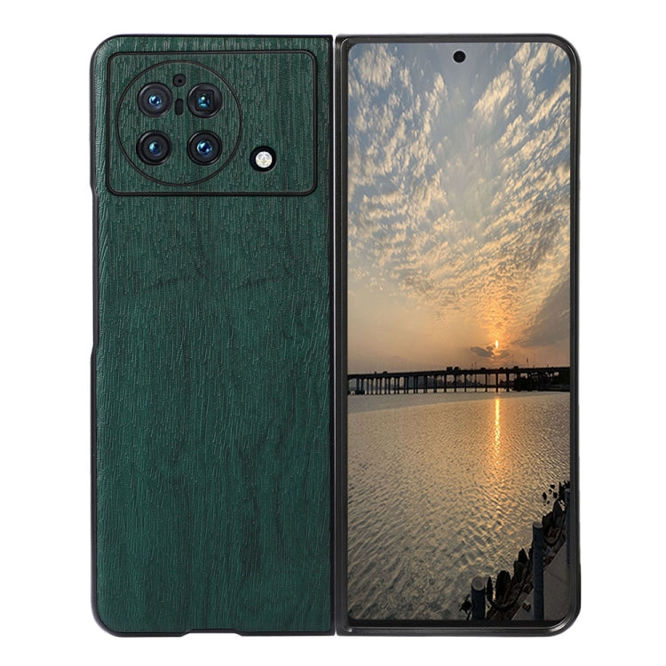 Wood-texture PU phone case with camera cutout, green finish