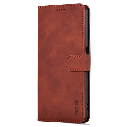 Brown flip leather phone case with side cutout and stitched folio panel