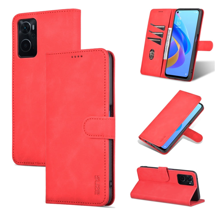 Red calf-texture flip leather phone case with side clasp and camera opening