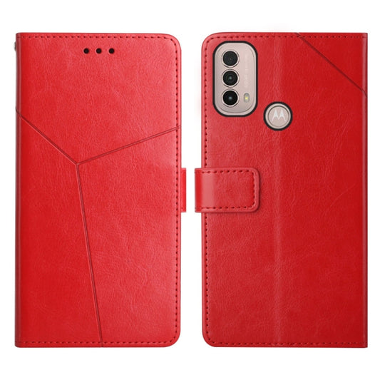 Red leather flip phone case with stitched front panel and rear camera cutout