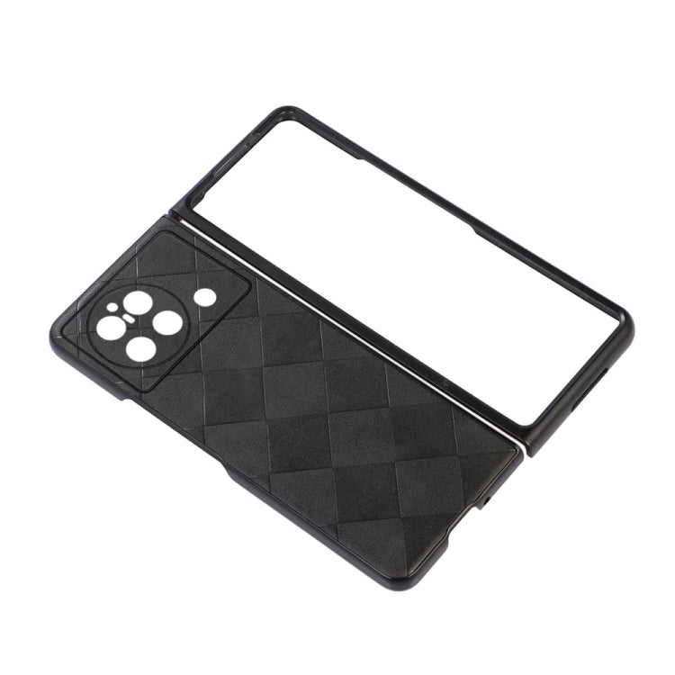 Black PU plaid phone case with diamond pattern and camera cutout openings