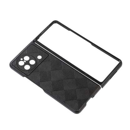 Black PU plaid phone case with diamond pattern and camera cutout openings