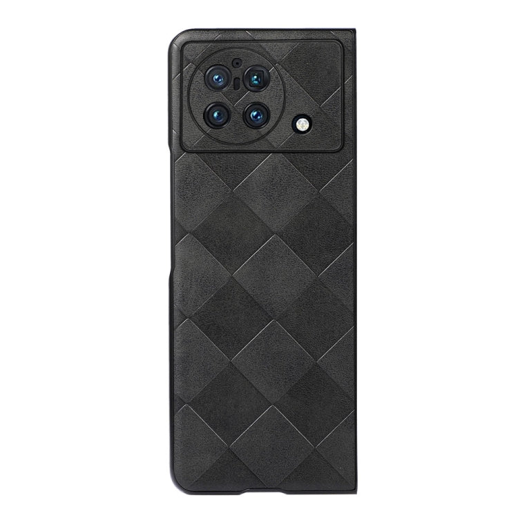 Black PU plaid phone case with diamond texture and precise camera and button holes