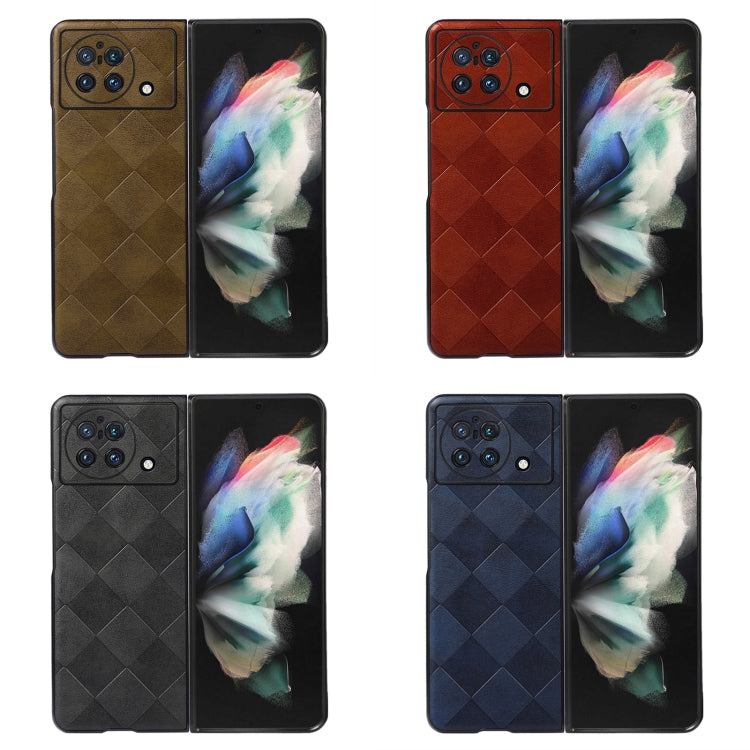 Plaid PU phone case in tan, red, black, and blue colors with camera cutouts
