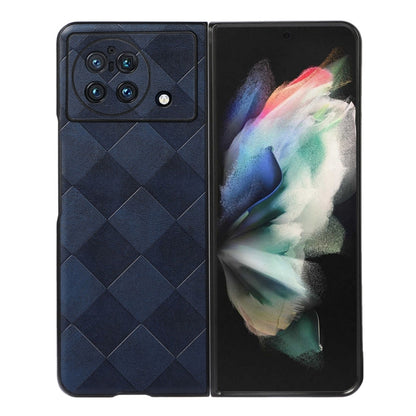 Blue PU plaid phone case with diamond texture and camera cutouts for fold phone