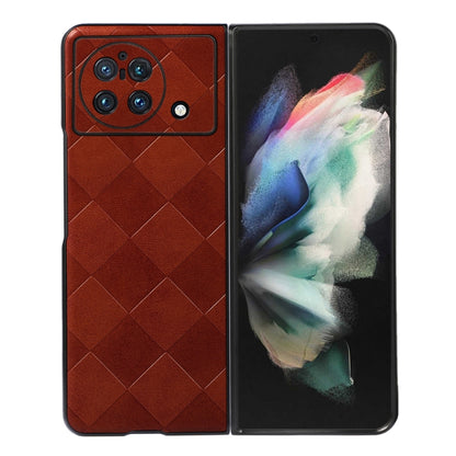 Red PU plaid phone case with diamond texture and camera cutouts for fold phone