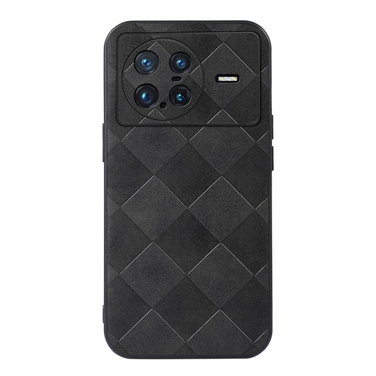 Black PU plaid phone case, diamond texture with camera cutout and side port