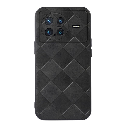 Black PU plaid phone case, diamond texture with camera cutout and side port