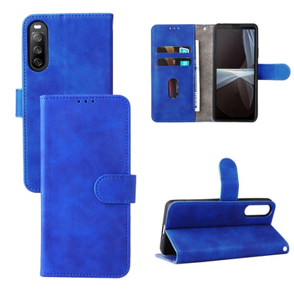 Blue magnetic flip leather phone case with card slots and fold-out stand