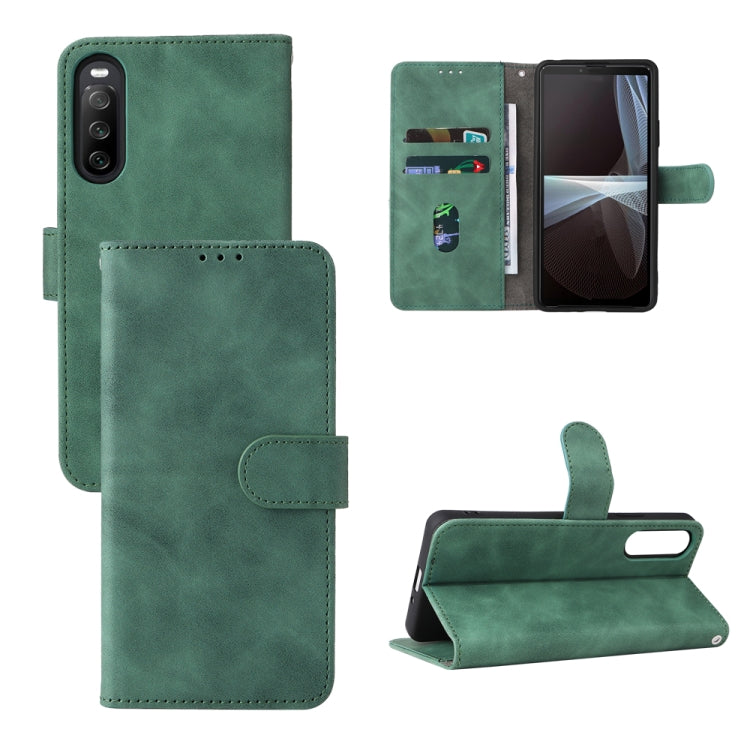 Green magnetic flip leather phone case with card slots and fold-out stand