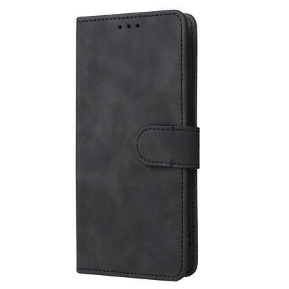 Black magnetic flip leather phone case, front cover with button flap