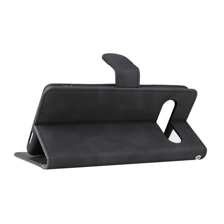 Black magnetic flip leather phone case with viewing stand and folio cover