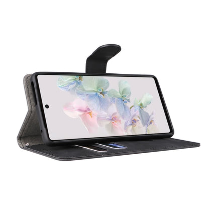 Black magnetic flip leather phone case holding a phone with folio cover