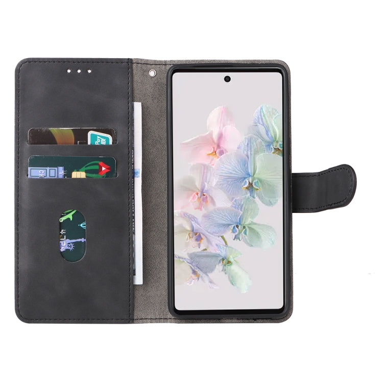 Black magnetic flip leather phone case opened to show card slots and inner panel
