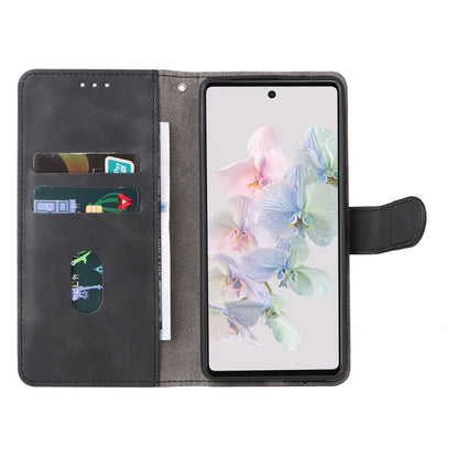 Black magnetic flip leather phone case opened to show card slots and inner panel