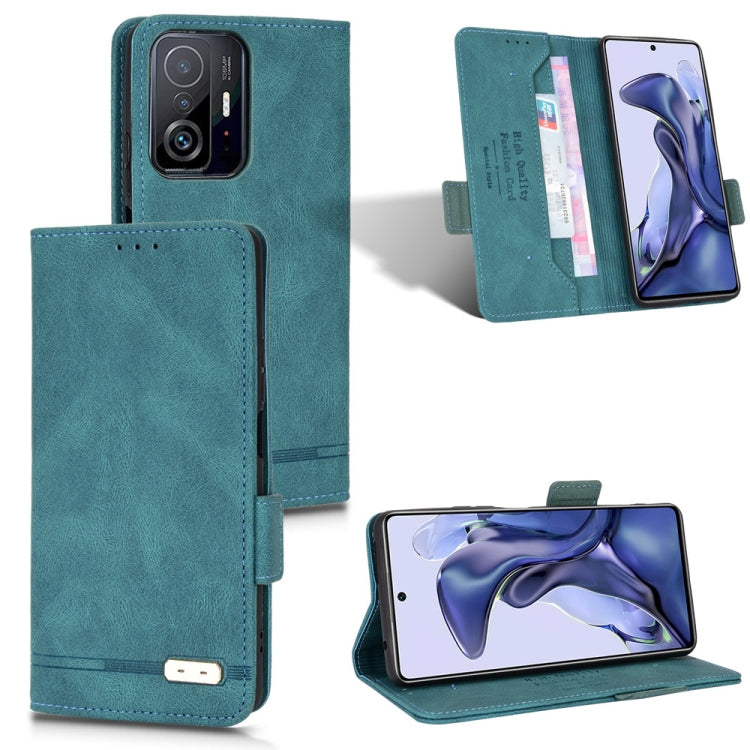 Teal leather folio phone case with magnetic clasp, card slots, and kickstand support
