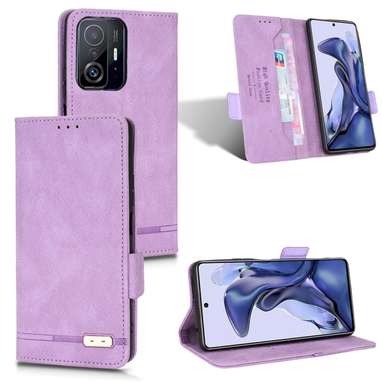 Lavender leather flip phone case with magnetic clasp and card slot window