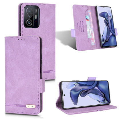 Lavender leather flip phone case with magnetic clasp and card slot window