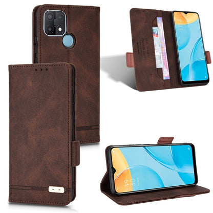 Brown leather flip phone case with magnetic clasp and camera cutout for phone
