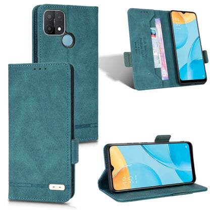 Teal leather flip phone case with magnetic clasp and card slot, front cover open