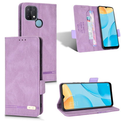Purple leather flip phone case with magnetic clasp and card slot, front cover open