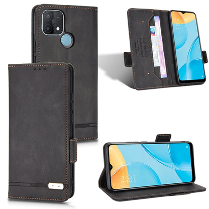Black leather flip phone case with magnetic clasp and card slot, front cover open
