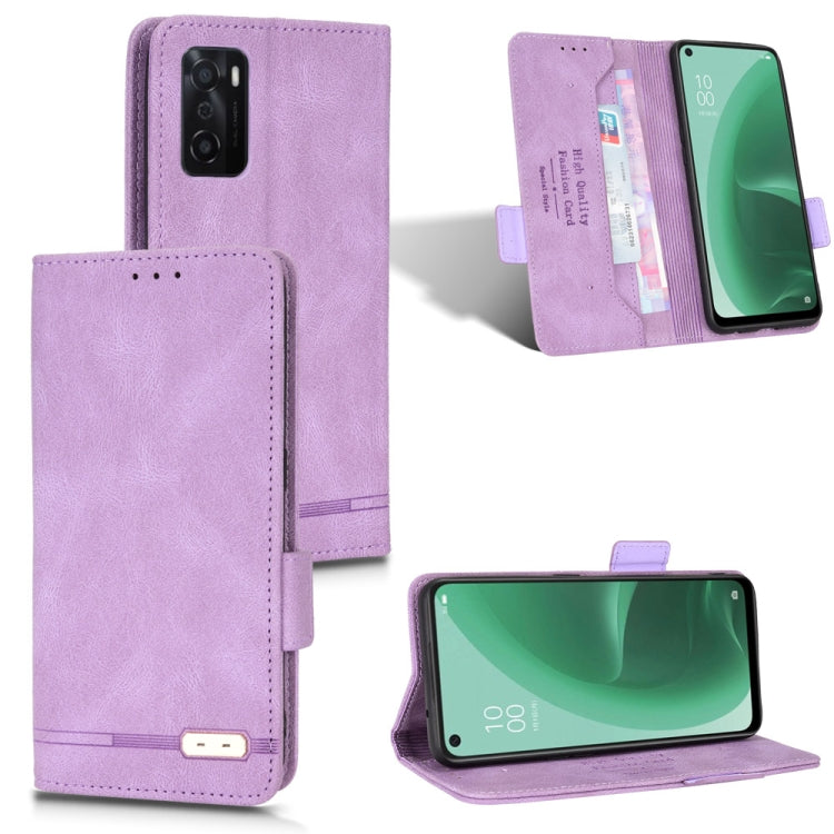 Lavender leather flip phone case with magnetic clasp and card slot, front cover open