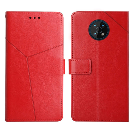 Red leather flip phone case with camera cutout and magnetic snap strap