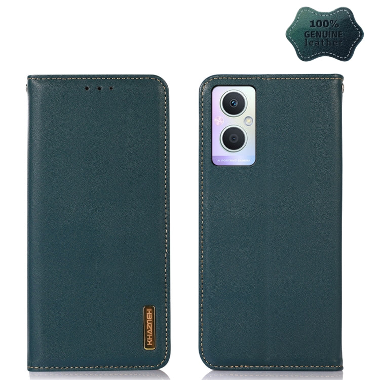 Green leather wallet phone case with stitched edges and cutout for buttons