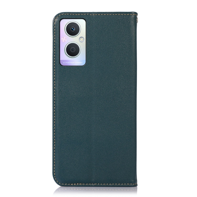 Green leather wallet phone case with camera cutouts and stitched trim