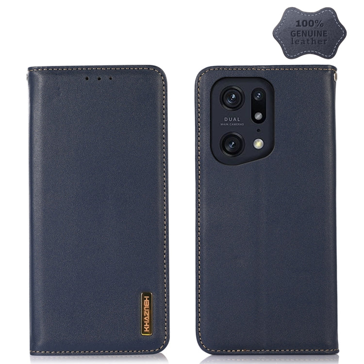 Navy leather phone case with dual camera cutout and stitched edges, flip-style front.