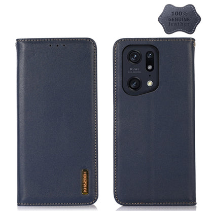 Navy leather phone case with dual camera cutout and stitched edges, flip-style front.
