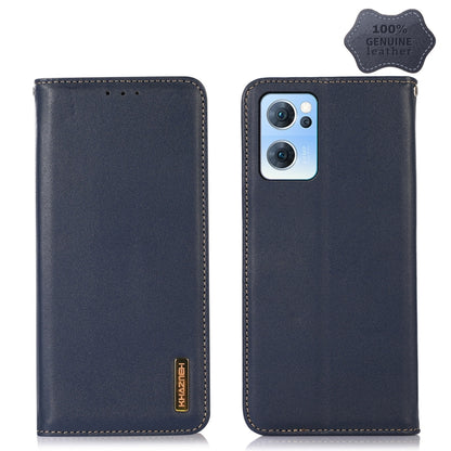 Dark navy leather phone case with back camera cutout and stitched edges, flip-style front.