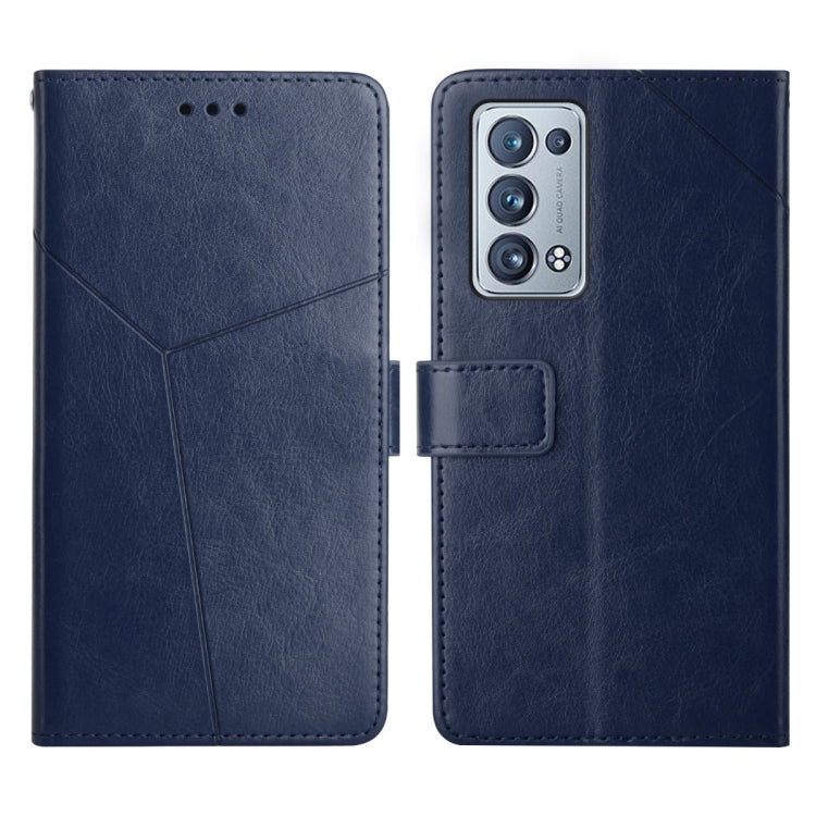 Blue leather flip phone case with camera cutout and foldover strap pocket