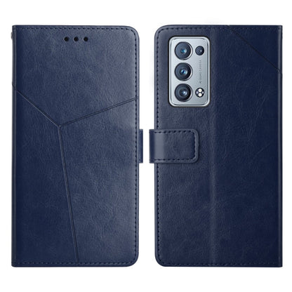 Blue leather flip phone case with camera cutout and foldover strap pocket