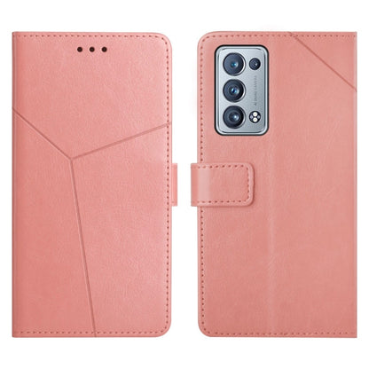 Rose pink leather flip phone case with stitched design and camera cutout