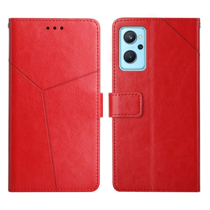 Red leather flip phone case with stitched design and camera cutout