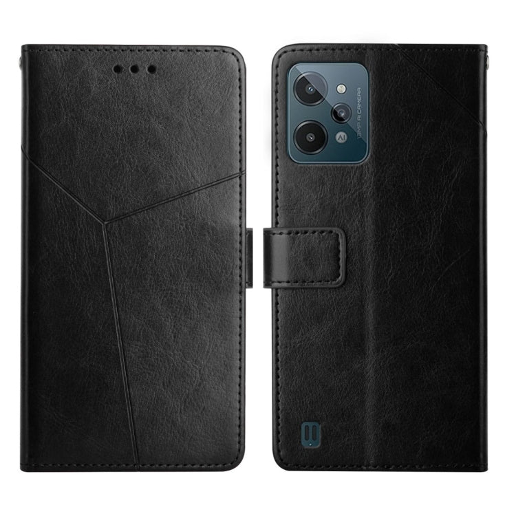 Black leather flip phone case with stitched design and camera cutout
