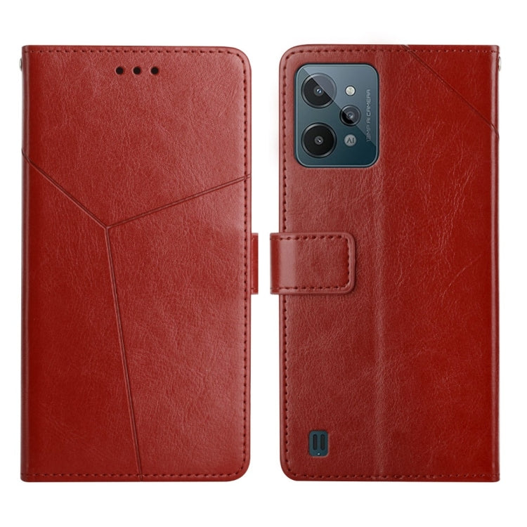 Red leather flip phone case with stitched design and camera cutout